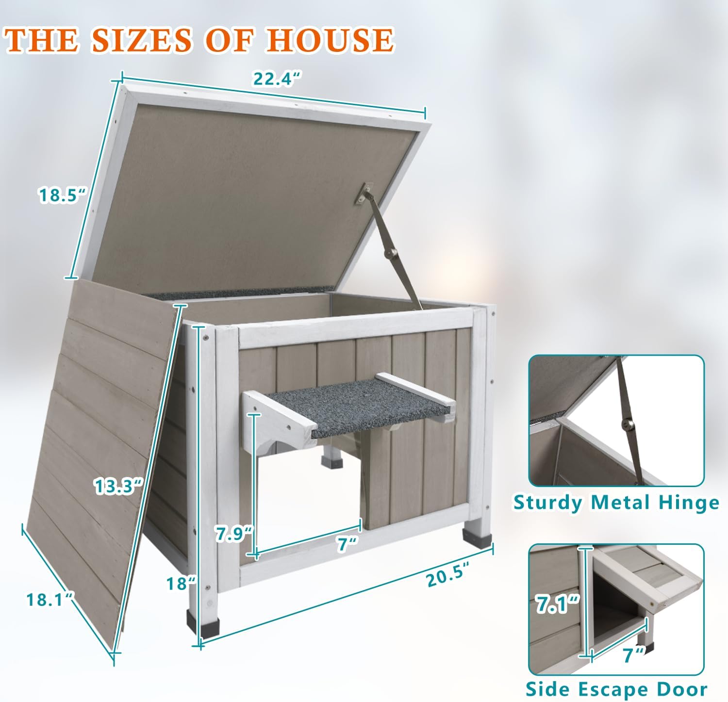 Insulated Cat House Outdoor Cat Shelter for Feral Cats in Winter,All-Round Foam Insulation Weatherproof Wooden Cat Houses for Cats Rabbits and Small Animals with Escape Door Open Roof