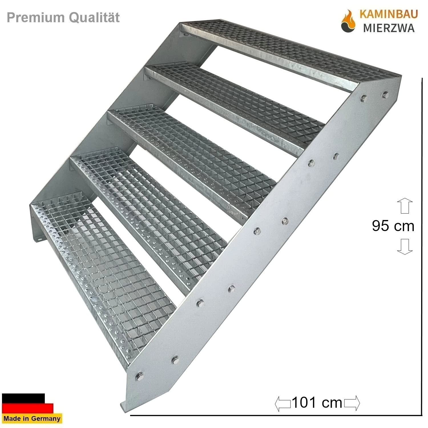 Escaleras de zanca de acero 5 Escalones Totalmente galvanizada - Medidas (L x A x A) 101cm x 60cm x 95cm Resistente a la intemperie y la corrosión