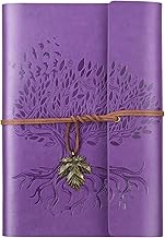 Billtigif Leather Journal Notebook, Refillable Travelers Notebook with Transparent Bag, 160 Pages, 6.5" x 9.2" Vintage Journal, Graduation Gifts for Women and Men (Purple, A5)