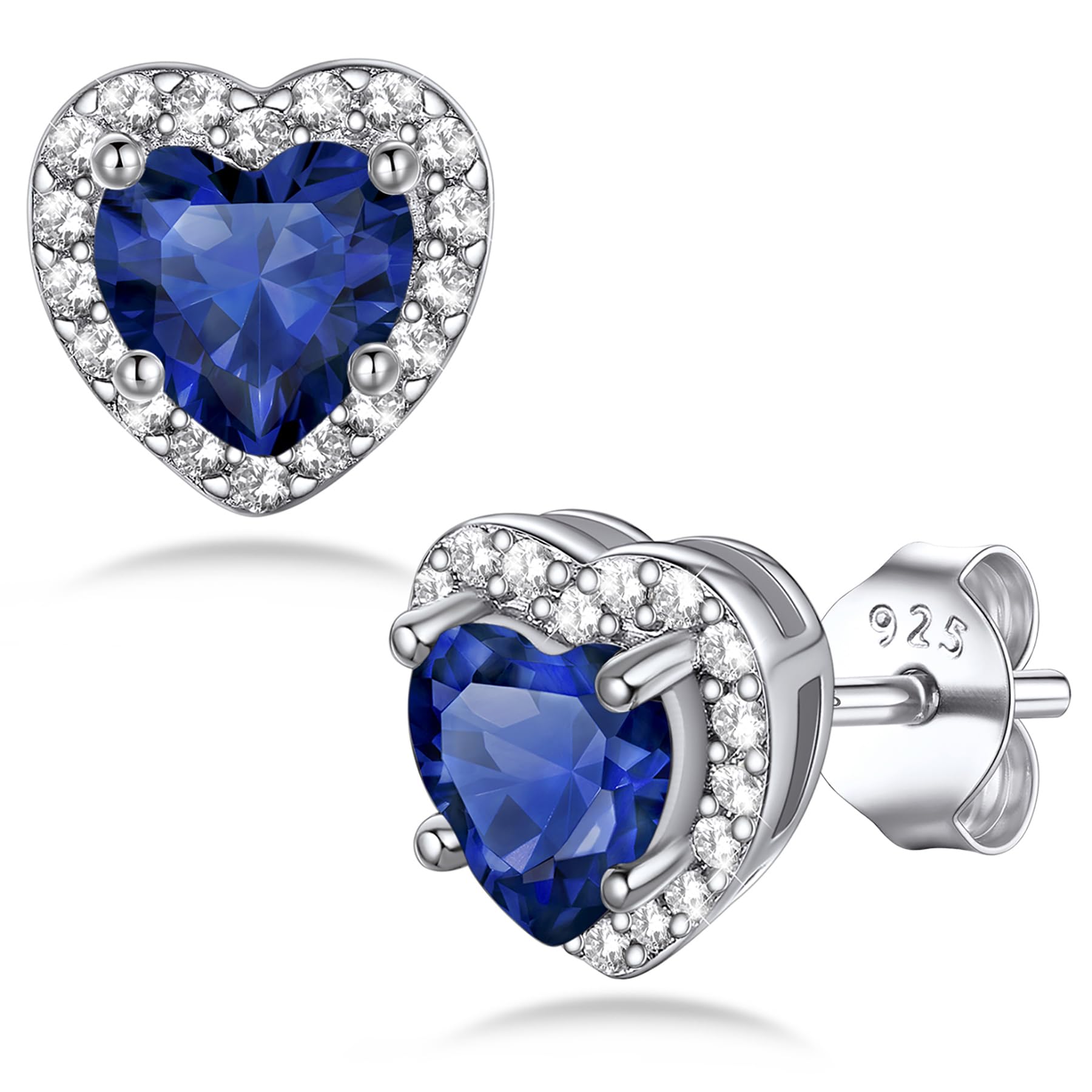 Bestyle Sparkling 925 Sterling Silver Birthstone Stud Earrings for Women, Heart/Round/Teardrop/Square Solitaire Diamond Studs Earrings, Great Birthday/Christmas Gifts