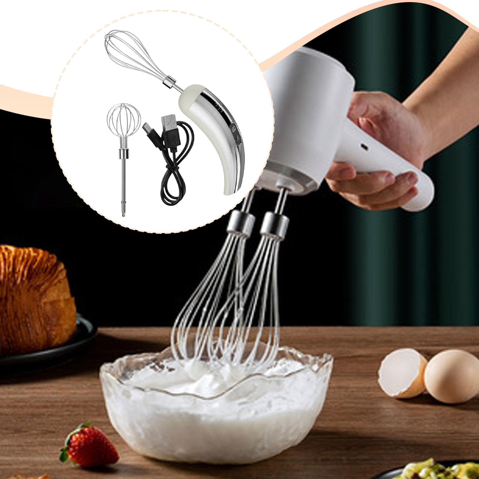 LOVIVER Batidora de Mano eléctrica inalámbrica con espumador de Leche, Multifuncional, con 5 velocidades Ajustables, Ideal para Hornear Pasteles y Preparar, Blanco Plateado