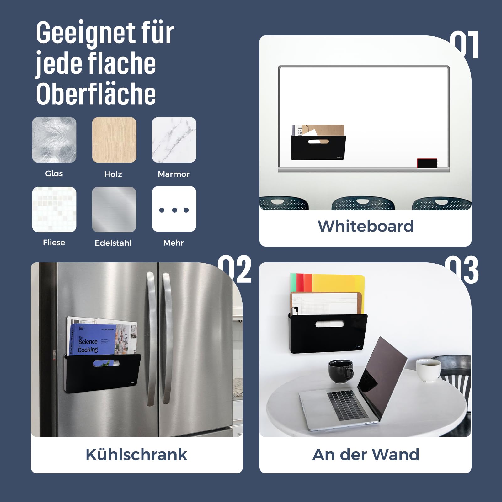 loukin Magnetischer Aktenhalter – Vertikaler Wandorganizer für Whiteboard, Kühlschrank, Büro oder Wand, Dokumente und Briefe, Schwarz