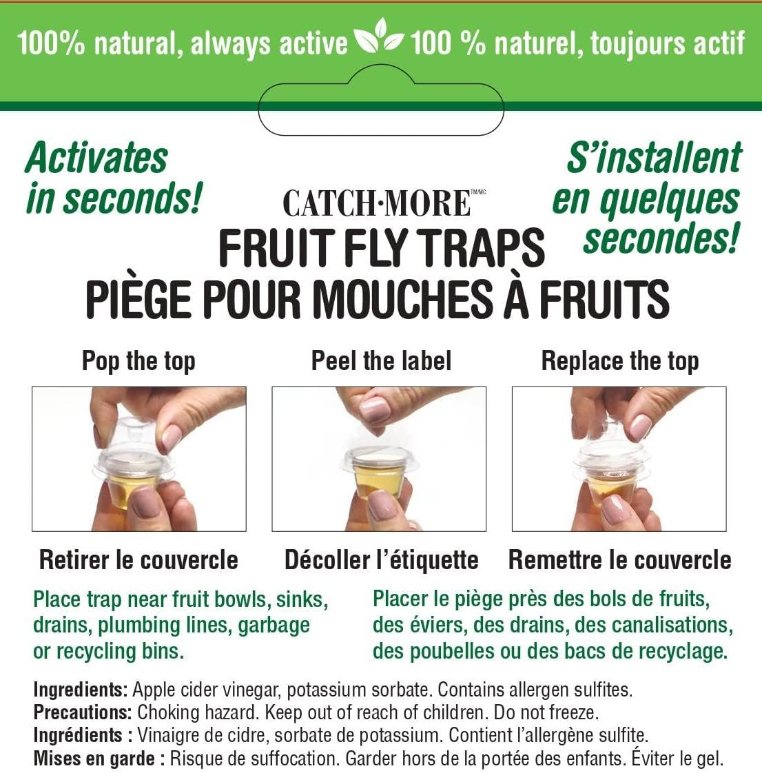 CatchMore Fruit Fly Traps | Effective Fruit Fly Trap for Indoor Use | Always Active (4-Pack)