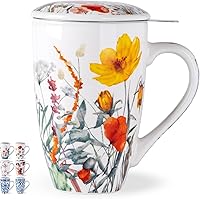 Vista 11 de AmorArc Taza de té de porcelana con infusor y tapa, taza de té de hojas sueltas de 18 onzas con asa, regalo para los amantes del té
