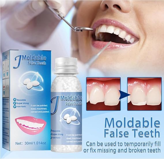 False Teeth Tooth Repair Granules, Tooth Filling Repair Kit, DIY Moldable - Temporary Tooth Repair Beads, Tooth Bonding Kit for Fix The Missing and Broken Tooth, Instantly Confident Smile (1PC)