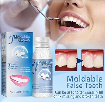 False Teeth Tooth Repair Granules, Tooth Filling Repair Kit, DIY Moldable - Temporary Tooth Repair Beads, Tooth Bonding Kit for Fix The Missing and Broken Tooth, Instantly Confident Smile (1PC)