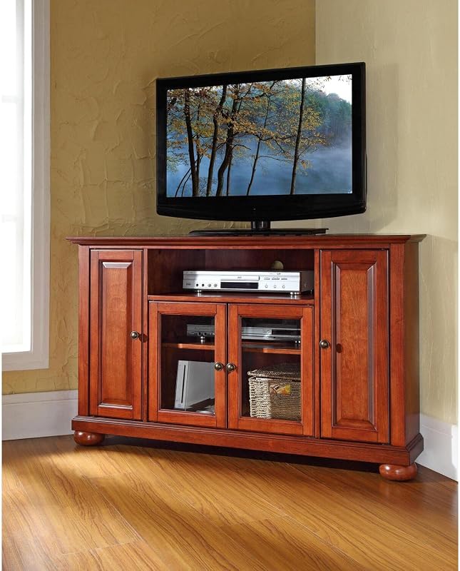HomeStock 48 Inch Corner TV Stand - Vintage Mahogany Finish, Wood Veneer Console Mahogany/Cambridge image 2