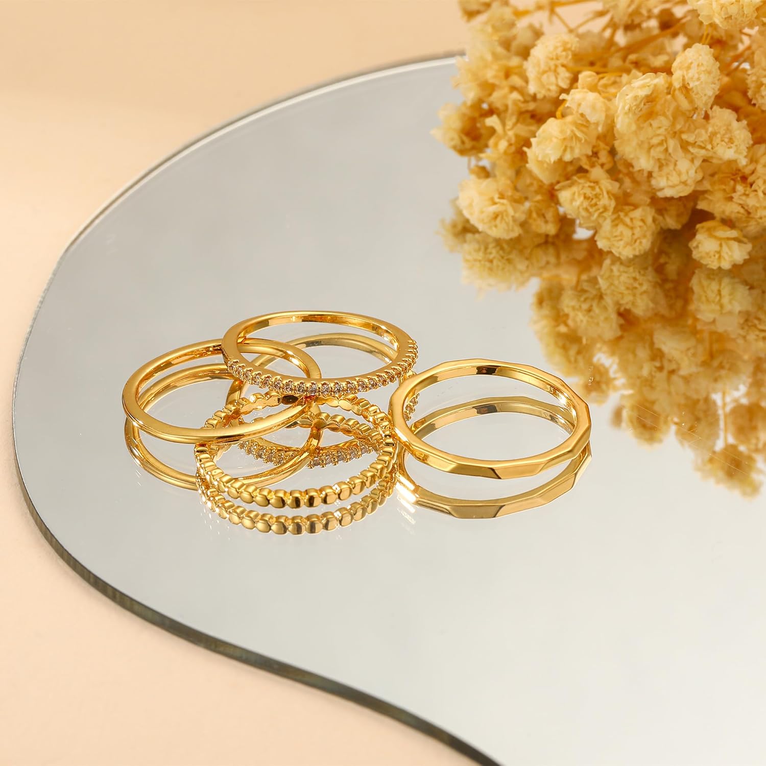 Gold Silver Stackable Rings for Women Non Tarnish 1.3mm Thin Silver Rings Set 14K Gold Plated Dainty Trendy Band Stacking Thumb Ring Jewelry Valentine Gifts Stuff Size 5-10 - Image 5