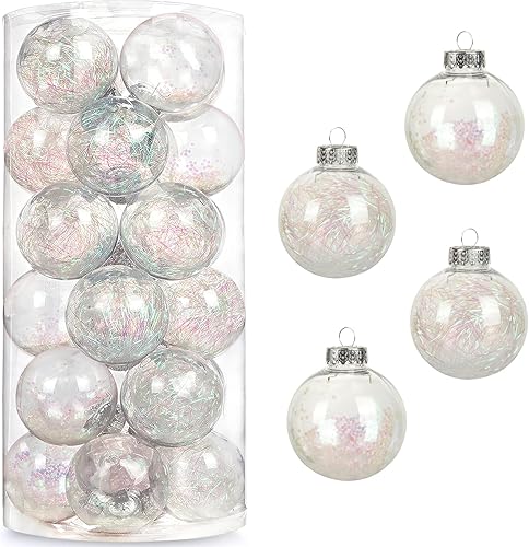 AMS Adornos de bolas de Navidad transparentes de 24ct, 2.36''/60mm Bolas colgantes de Navidad inastillables, juego de esferas para árbol de Navidad