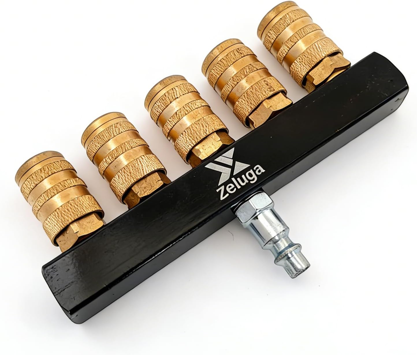 Zeluga 22-140 5-Way Air Manifold with 1/4" NPT Quick Connect Coupler, Industrial Pneumatic Air Splitter, Heavy Duty Aluminum Air Hose Connector with Brass 5-Way Fitting for Air Compressor Accessories