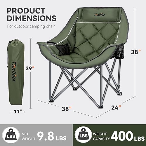 Miniatura 3 de Silla de campamento de gran tamaño para adultos Silla plegable resistente con portavasos, bolsillo de almacenamiento y bolsa de transporte Silla