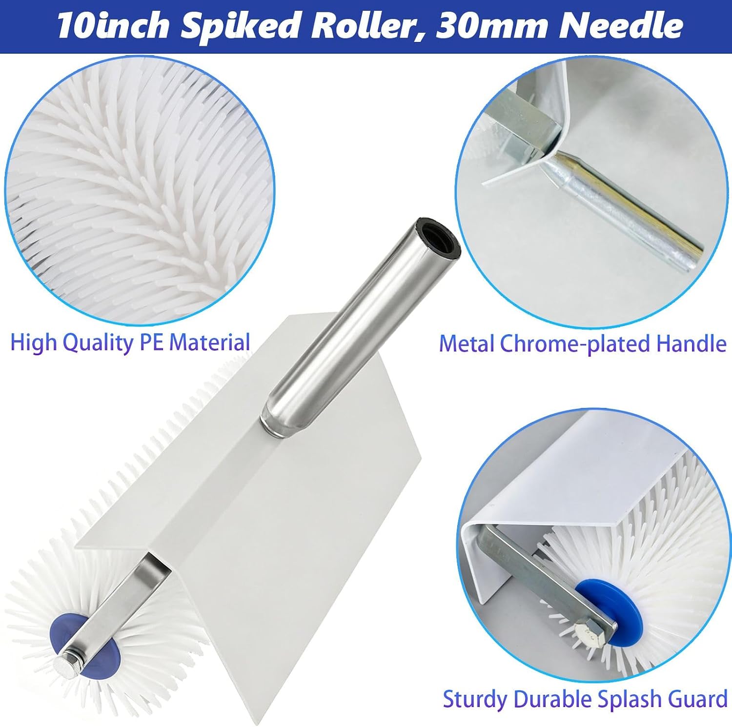 10 inch Spiked Roller with 62in Extension Pole Epoxy Roller Spiked Shoes for Concrete Self Leveling Tools Kit Epoxy Flooring Steel Notched Trowel Cement Floor Leveling Paint Tools