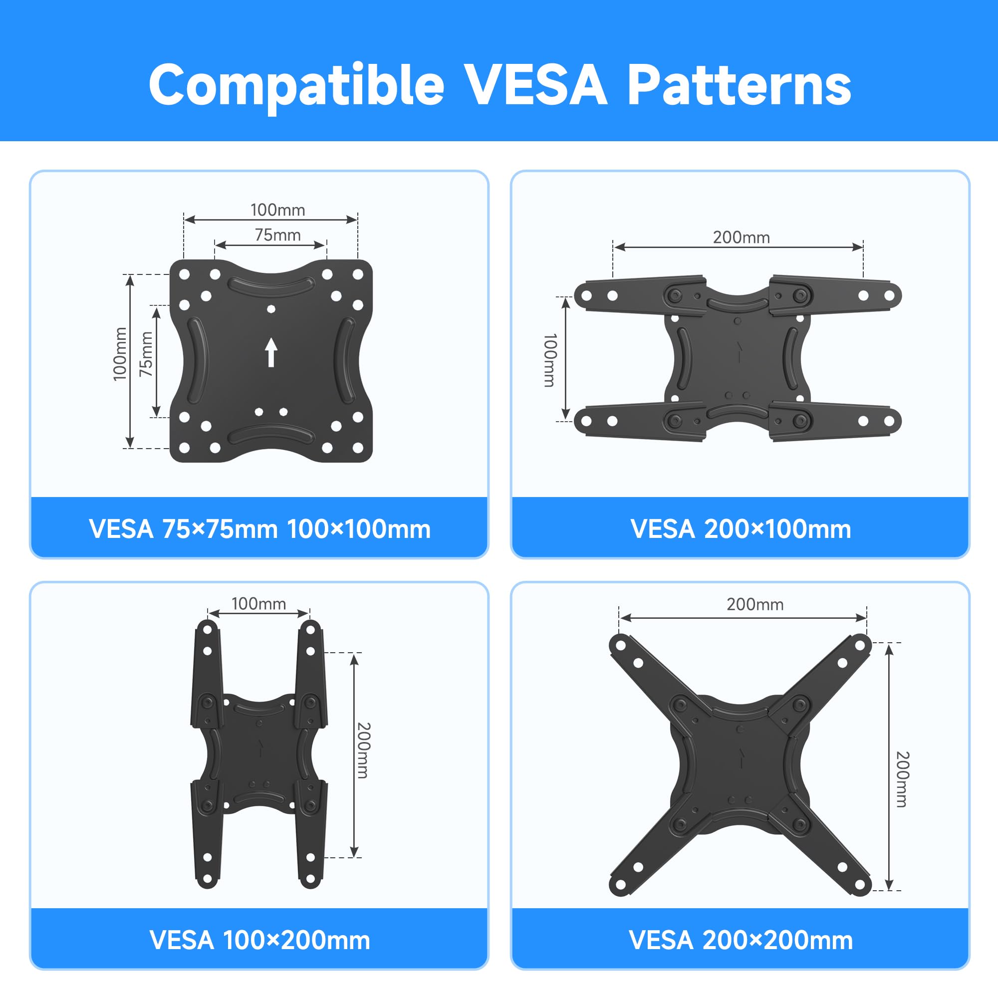 suptek Support TV pour Camping-Car de 13 à 43 Pouces, Support Mural verrouillable à Mouvement Complet VESA 200×200mm, supporte 20 kg Adapté Van Aménagé/Remorque/Bateau/Camion, MA1342