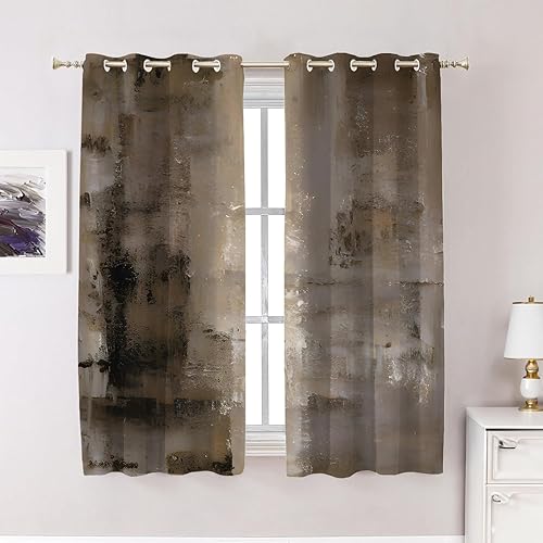 Miniatura 117 de Cenefas de cocina modernas con patrón de cobre marrón dorado para ventanas, cenefas opacas abstractas de marcas de arañazos y cortinas opacas