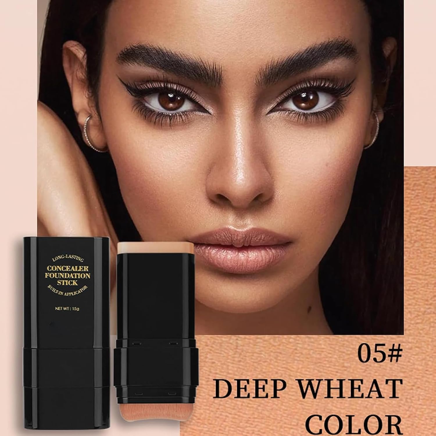 Concealer Foundation Stick, 2 in 1 Dual-Ended Long-Lasting Concealer Stick with Brush, Beauty Balm Skin Tint, Full Coverage Face Makeup, Contour Sticks for All Skin Types (05#DEEP WHEAT COLOR)