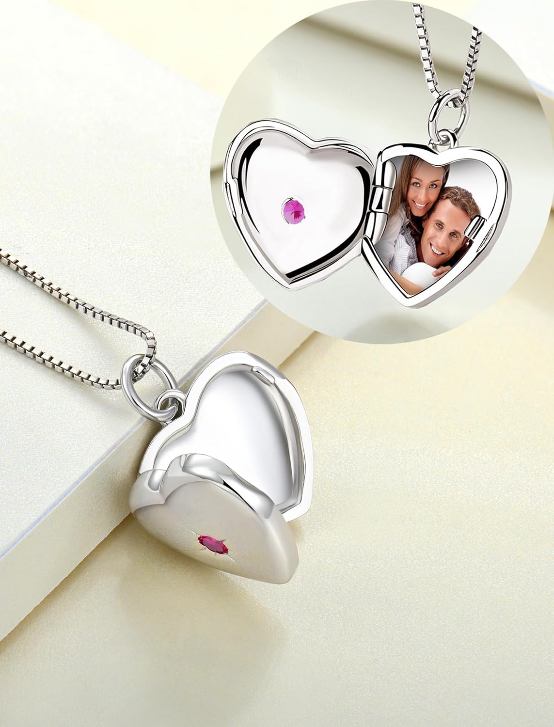 YL Heart Locket Picture Necklace Sterling Silver Personalized Photo Pendant Birthstone Jewelry for Women