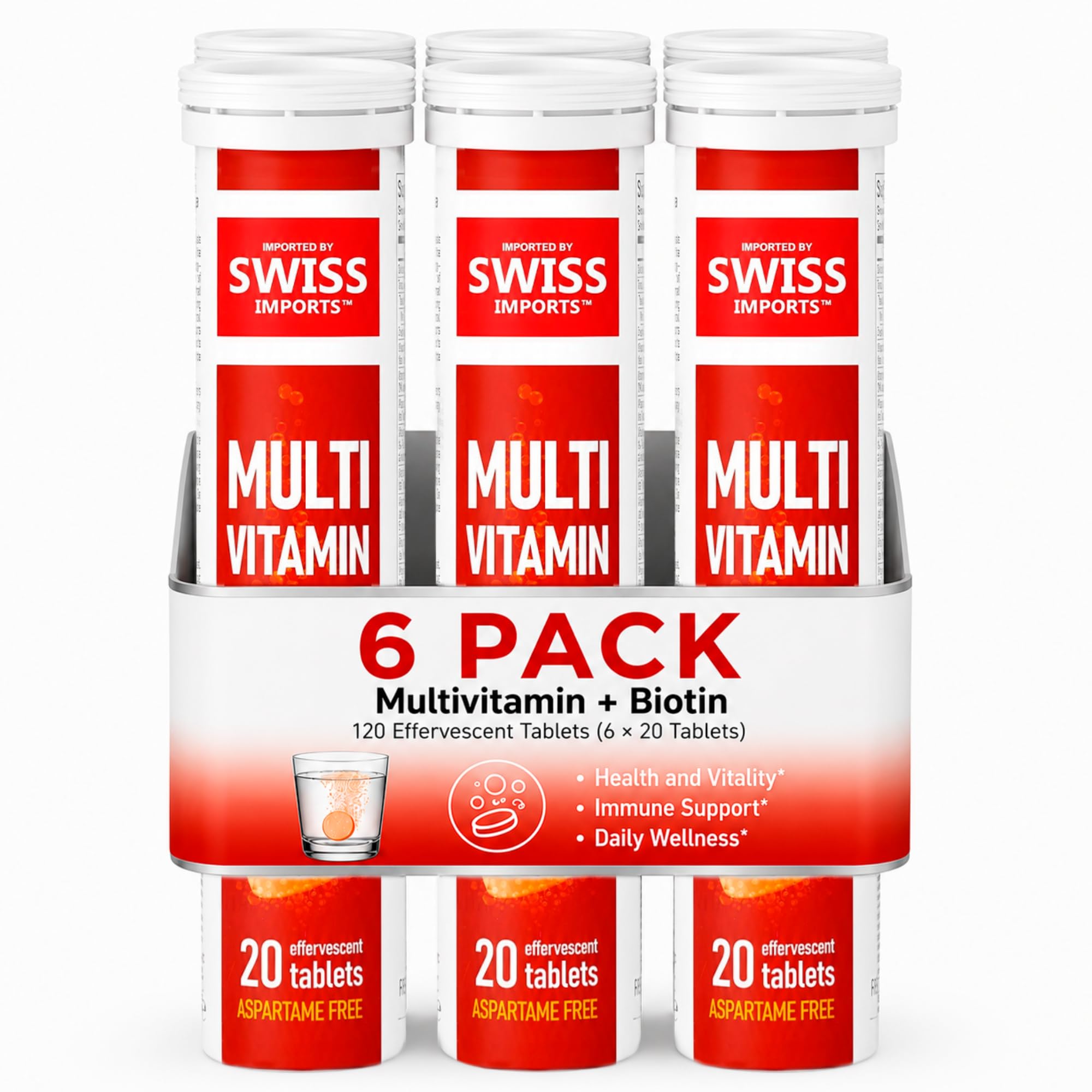 Effervescent Multivitamins + Biotin for Wellness and Vitality Dietary Supplement with Vitamins C, E, B1, B2 B6, B12, A, and D3, 20 Tablets — Amazon image 9