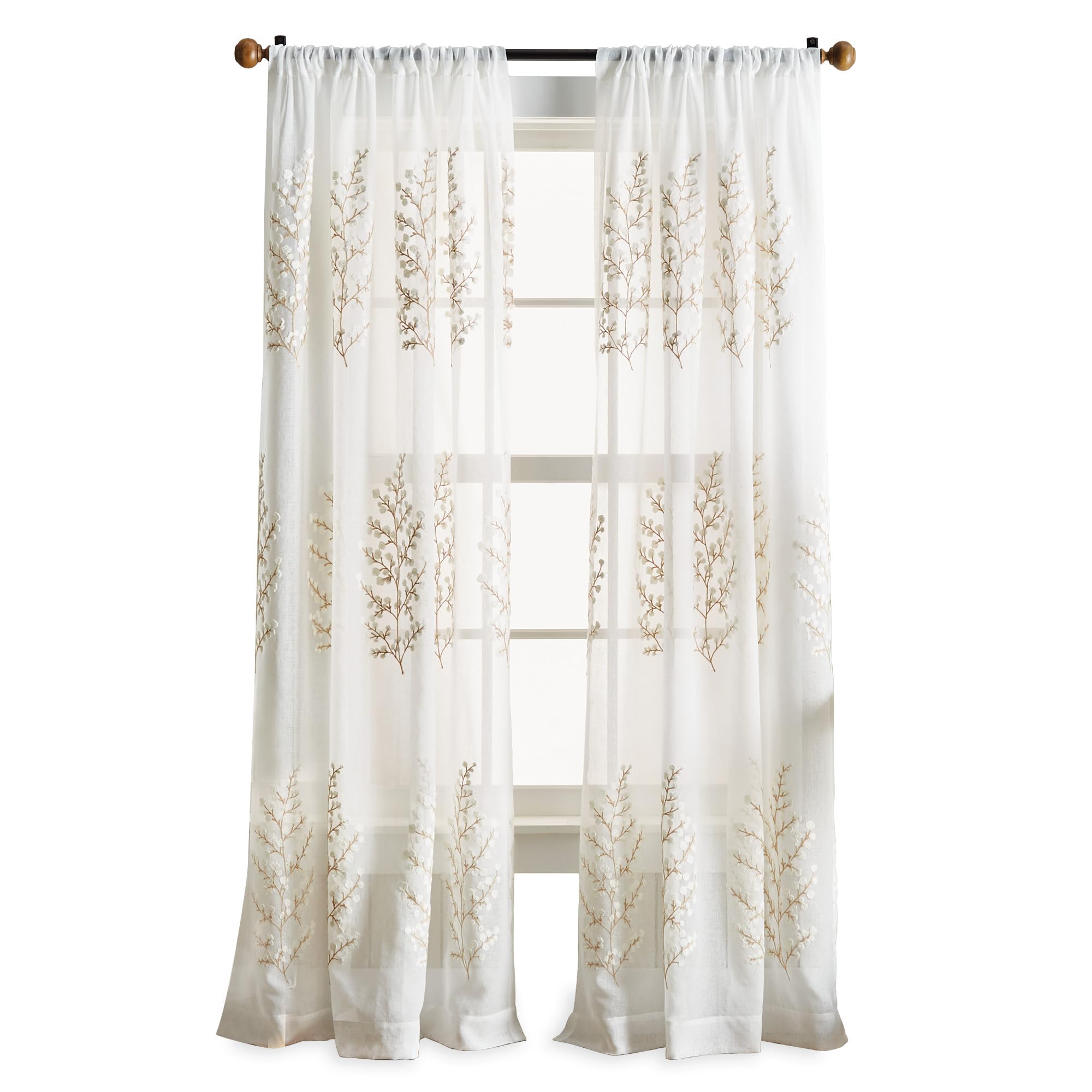 Martha Stewart Paire de Rideaux Transparents brodés Georgia - 241,3 cm - Ivoire