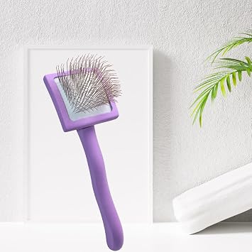 Pro-Slicker Brush Grooming Tool for Pets Small Purple, Soft Cushion Bed of Dull Pins, Gentle but Effective. Easily and Painlessly Remove Thick Undercoat. Reduce Brushing Sessions, Groom like a Pro