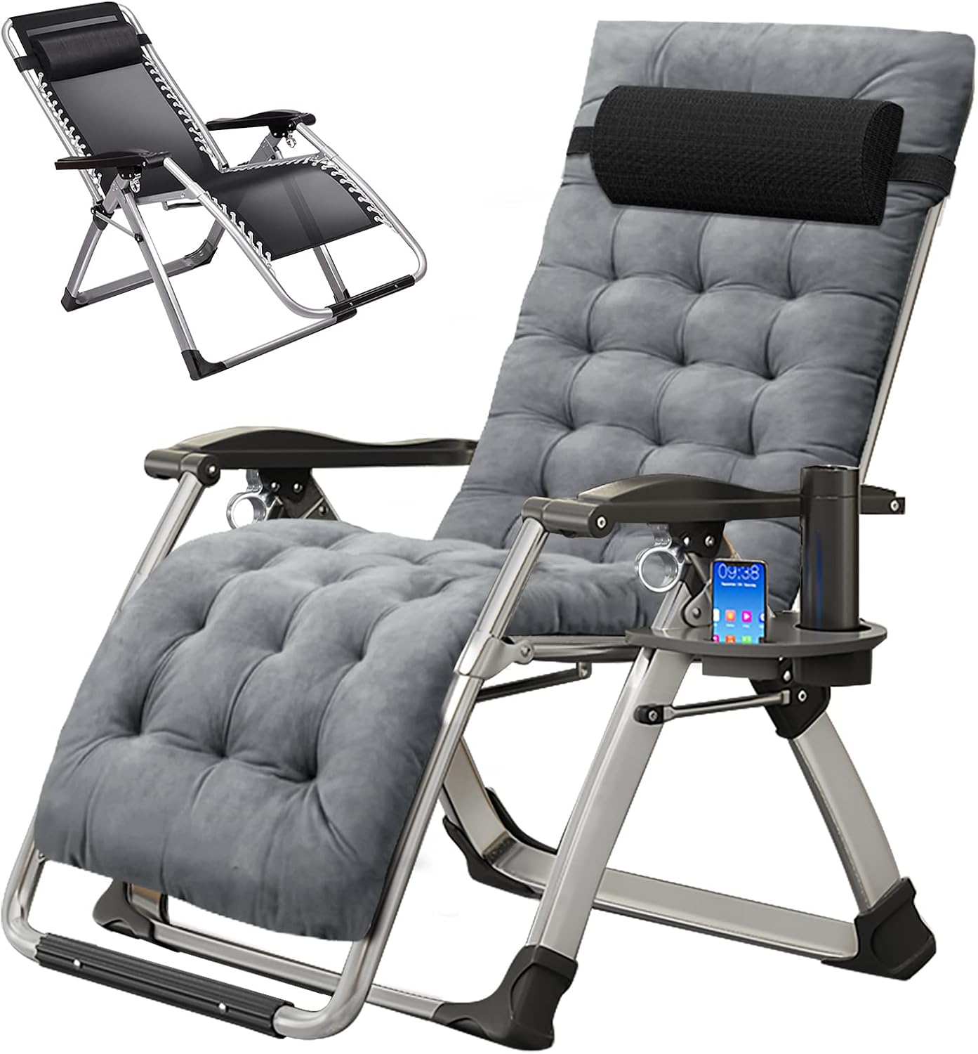 Barbella Zero Gravity Chair Reclining Lounge Chair Patio Chairs, Adjustable Lawn Recliner Folding Lounge Recliners with Removable Cushion, Headrest & Cup Holder, Reclining Chair for Indoor and Outdoor