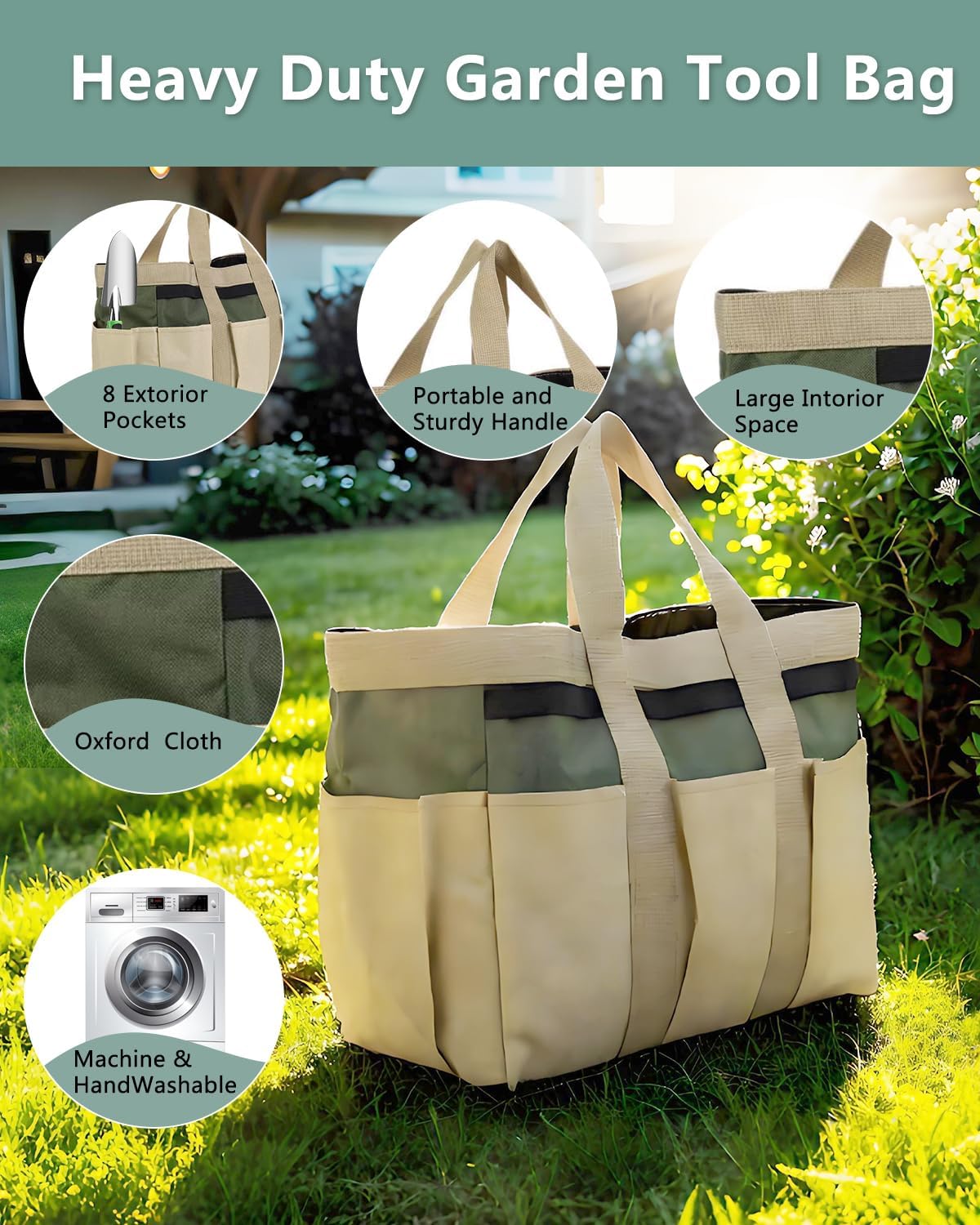 Garden Tool Set, Heavy Duty Gardening Tools with Non-Slip Rubber Grip, Includes Shovel Trowel Fork Rake Gardening Gloves Organizer Handbag, Gifts for Women and Men (Professional Set (10 PCS))