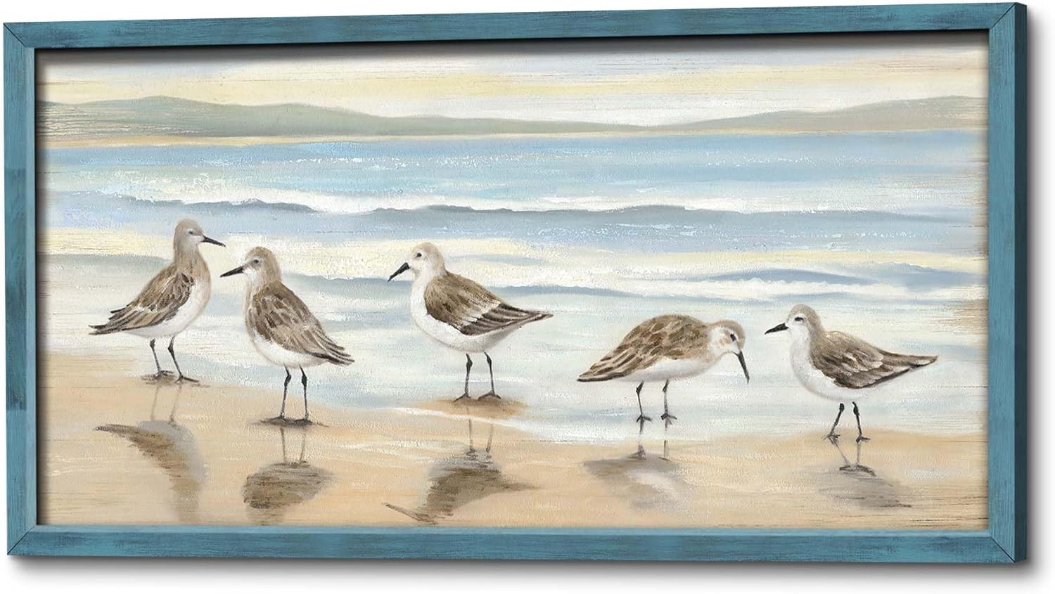Coastal Sea Bird Framed Picture Wooden Seascape Prints, 24 x 12 inches, Wall Art for Living Room, Bathroom