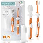 Cherish Baby Care Baby Toothbrush & Toddler Toothbrush Set (0-2 Years) - BPA-Free & Safety-Tested, 2023 Award Winner, Food-Grade Silicone (Orange)