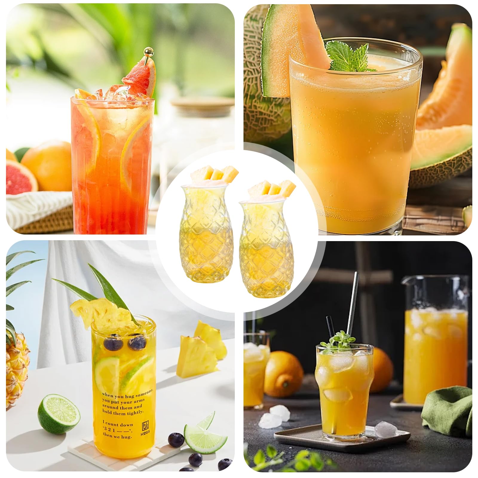 Set di 4 bicchieri di ananas, da 480 ml, in ananas, trasparente, per feste, da cocktail, riutilizzabili, per la casa, i ristoranti e le feste