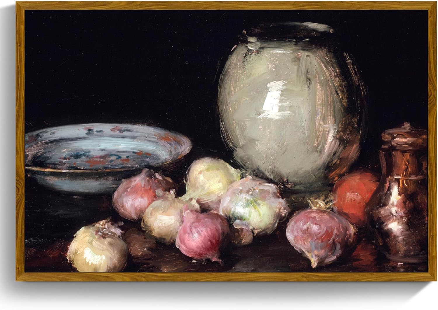 crmotu Framed Canvas Wall Art, Kitchen Still Life Aesthetic Art Prints, Tabletop Onions Vintage Large Artwork, Black Wall Paintings for Living Room Bedroom Gallery Rustic Farmhouse Decor 24x36in 36L" x 24W" Onion