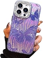Vista 64 de I-MGAE-IN-AR - Funda compacta para iPhone 16 Pro Max con diseño de mariposa plateada brillante, a la moda, suave, delgada, de poliuretano