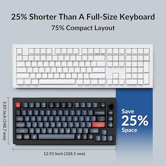 Keychron V1 Max 75% RGB Custom Mechanical Keyboard, 2.4Ghz/Bluetooth 5.1/Wired QMK/VIA Programmable Macro, Hot-Swappable Gateron Jupiter Red Switch Gasket Mount for Mac Windows Linux
