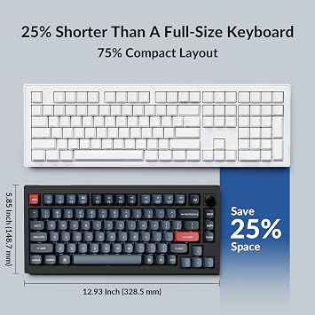 Keychron V1 Max 75% RGB Custom Mechanical Keyboard, 2.4Ghz/Bluetooth 5.1/Wired QMK/VIA Programmable Macro, Hot-Swappable Gateron Jupiter Red Switch Gasket Mount for Mac Windows Linux