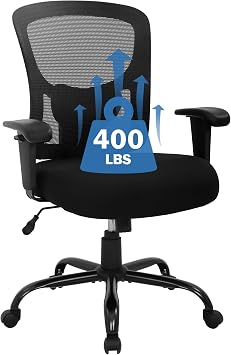 BLKMTY Big and Tall Office Chair Ergonomic 400lbs Wide Heavy Duty Executive Computer Chair with Adjustable Lumbar Support Armrest and Wheels for Adults, Black