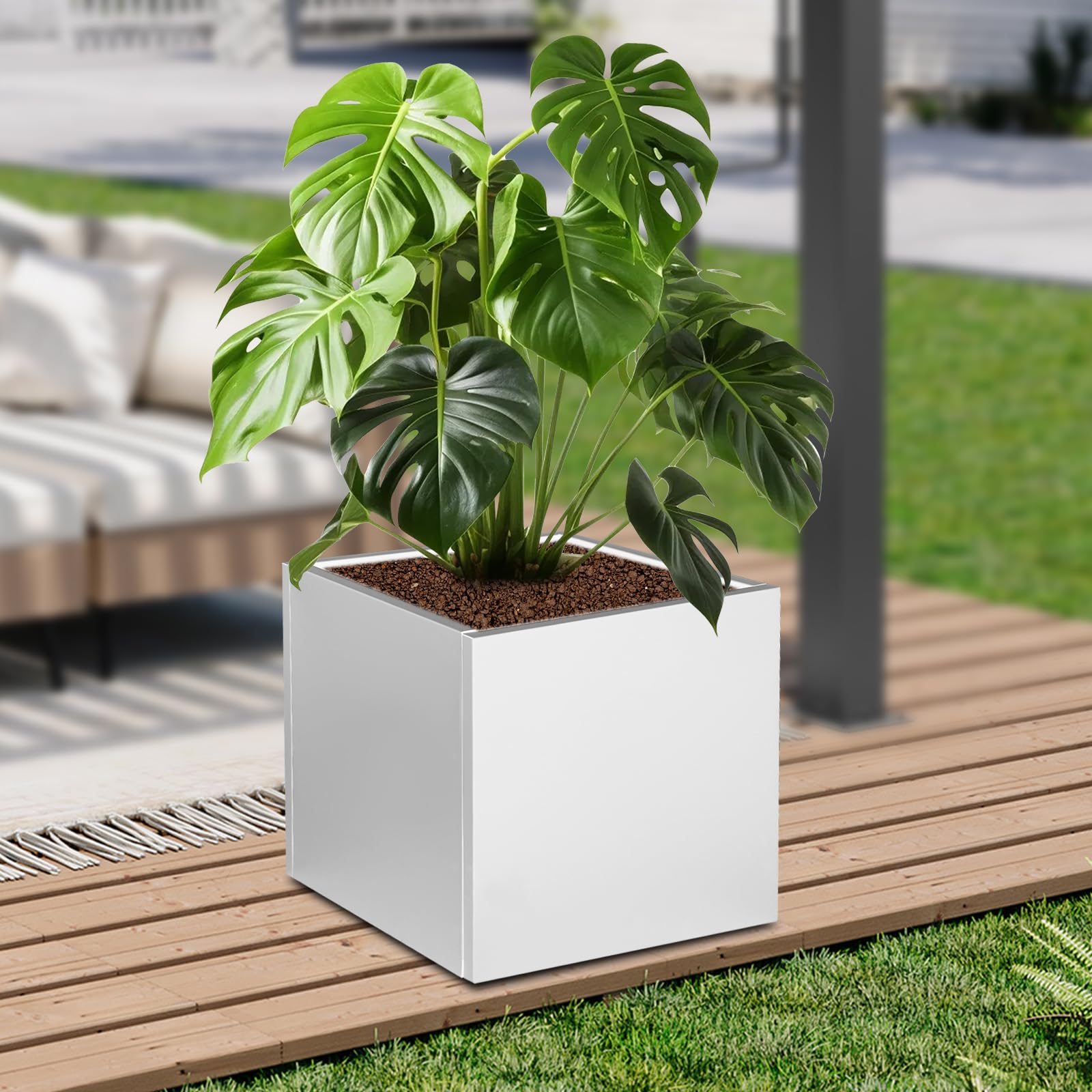 Nowoczesna kwadratowa donica na kwiaty z metalu 60 x 60 x 60 cm – donica na rośliny, ozdobna doniczka i akcesoria do domu do wnętrz i na zewnątrz – odporna na warunki atmosferyczne, stabilna z prostą