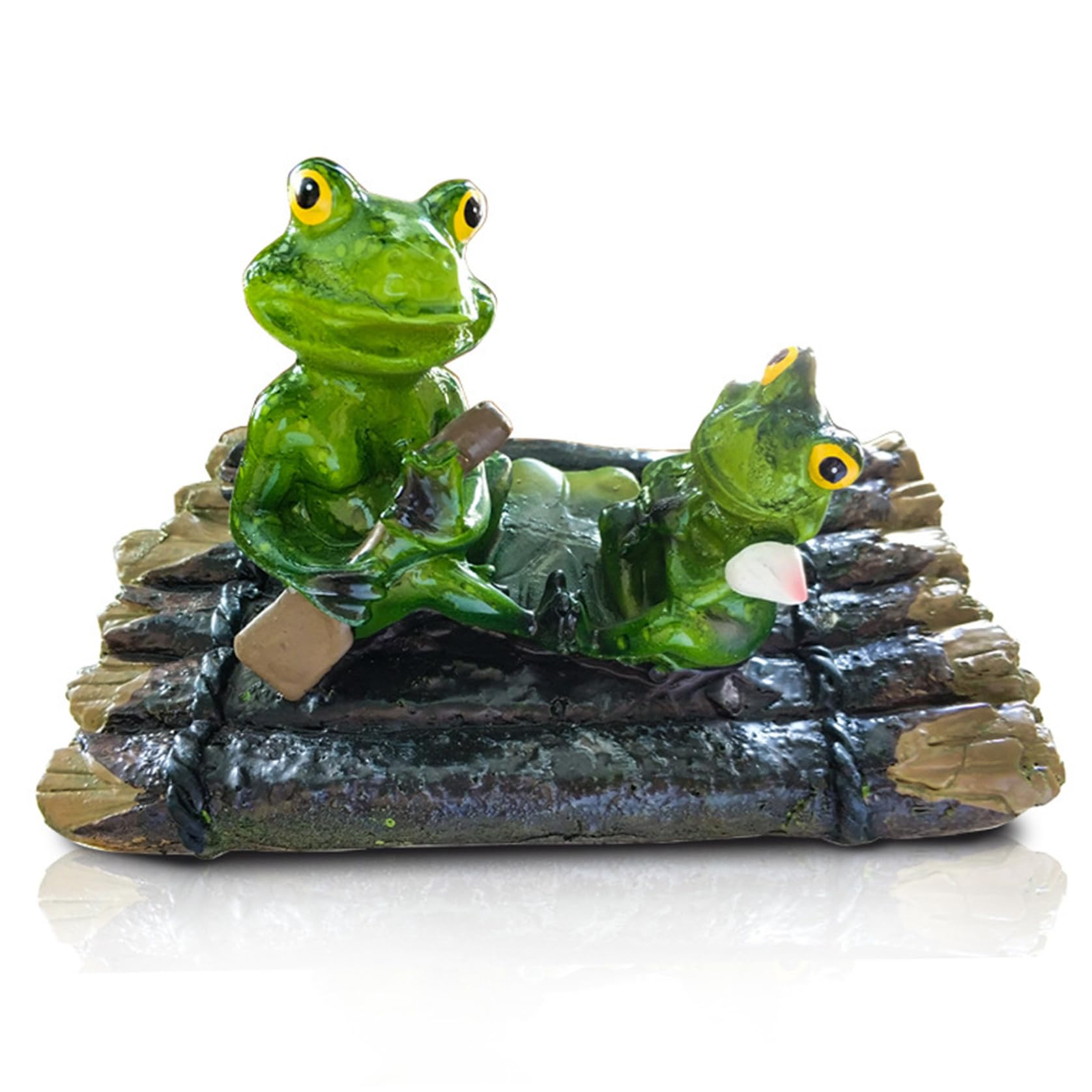 NASSMOSSE Floating Pond Decor, Resin Frog Pond Decorations Outdoor, Miniature Frog Statue on Raft, Waterproof Figurine for Home Yard Garden