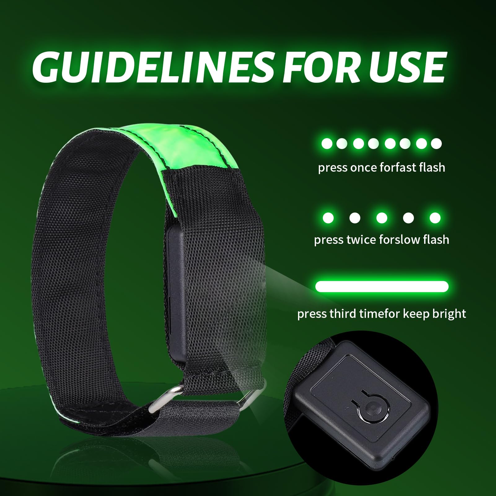 TaimeiMao 2 Pezzi Bande Catarifrangenti, LED Braccialetto Ricaricabile USB, Fascia di Sicurezza ad Alta visibilità, per Ciclismo, Jogging, Escursionismo, Running - Verde