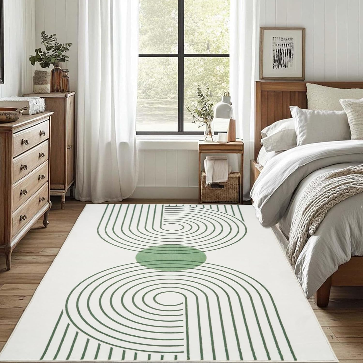 Petmolico Washable Rugs 5x7 FT, Non-Slip Modern Abstract Geometric Striped Area Rug for Living Room, Bedroom, Dining Room, Kitchen, Kids Room, Office - Green