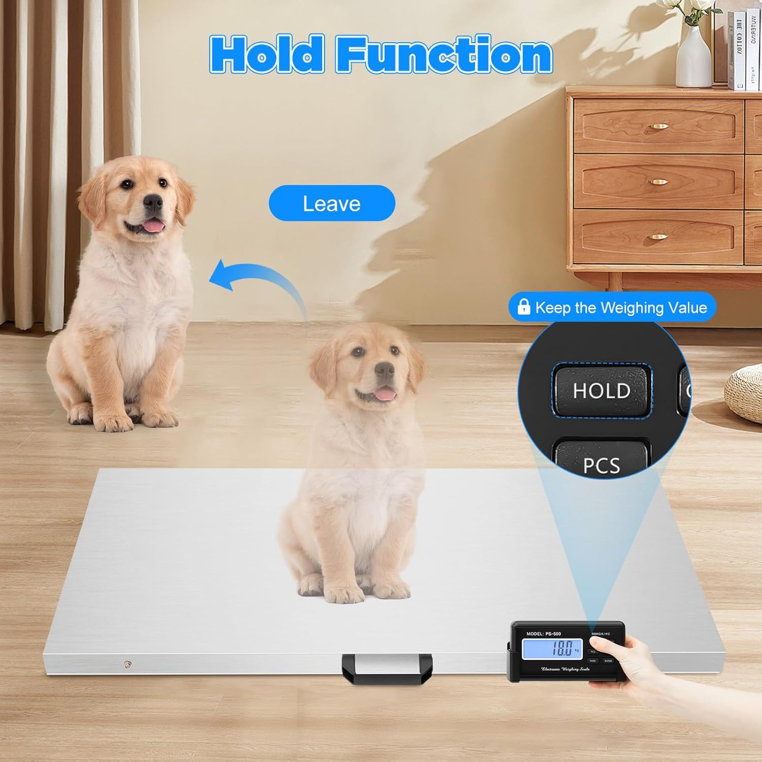 1100lbs Digital Vet Livestock Scale, Pet Veterinary Scale Stainless Platform with Power Adapter for Vet Animal Pet Cat Dog Cattle Goat Pig Sheep Scale Animal Scale Dog Scale for Large Dogs