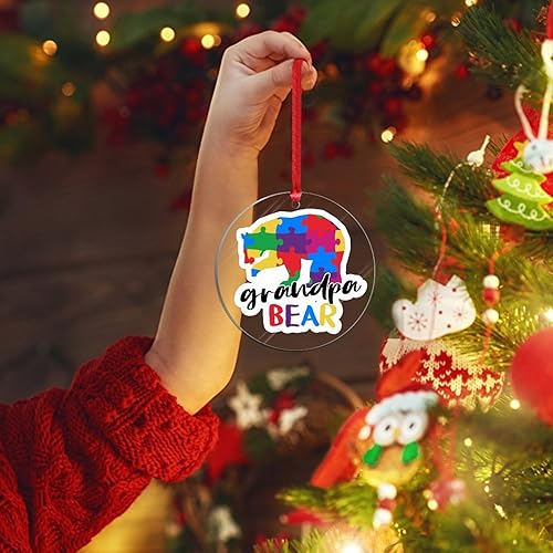 Miniatura 210 de Adorno de Navidad Mama Bear Novedad Acrílico Adornos de Navidad Mama Bear Autismo Rompecabezas Colorido Oso Navidad Colgante Ornamento Puzzle Piezas