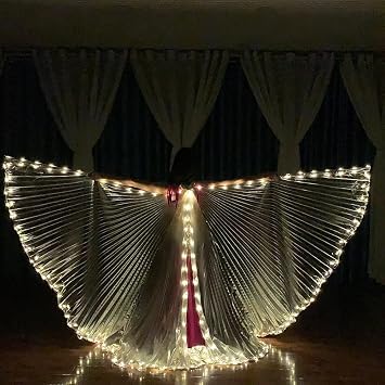 WEISIPU LED Isis Wings - Glowing Belly Dance Wings with Telescopic Stick for Carnival, Stage, Halloween, Christmas Party - LED Belly Dance Costume Accessories