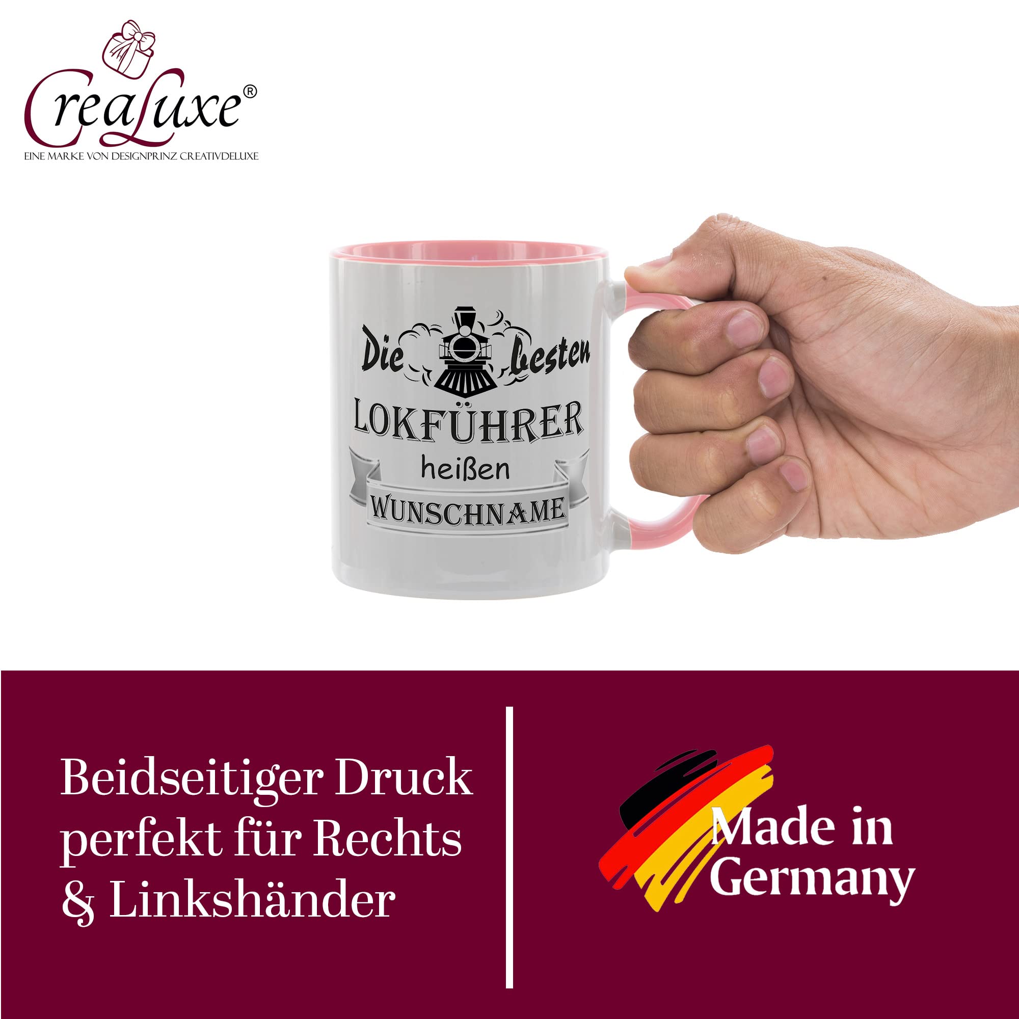 Crealuxe Personalisierte Kaffeetasse – Mit Namen & Datum Zur Kommunion, Weiß Mit Rosa Schrift, 330 Ml