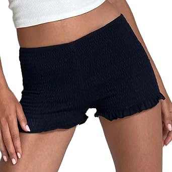 Adoeren Women Lounge Shorts Sexy Low Waist Smocked Micro Shorts Shirred Mini Shorts Summer Y2k Pajama Shorts