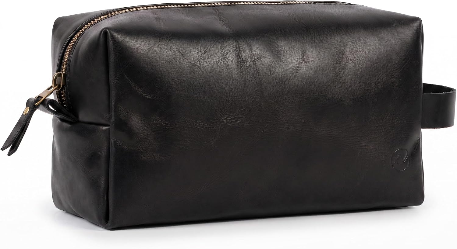 Premium Leather Toiletry Bag For Men - Travel Bag, Shaving Kit Bag & Toiletry Organizer - Full Grain Leather (Single Zip, BLACK)