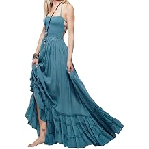 Women's Cotton Sexy Sleeveless Boho Beach Backless Long Bohemian Dress