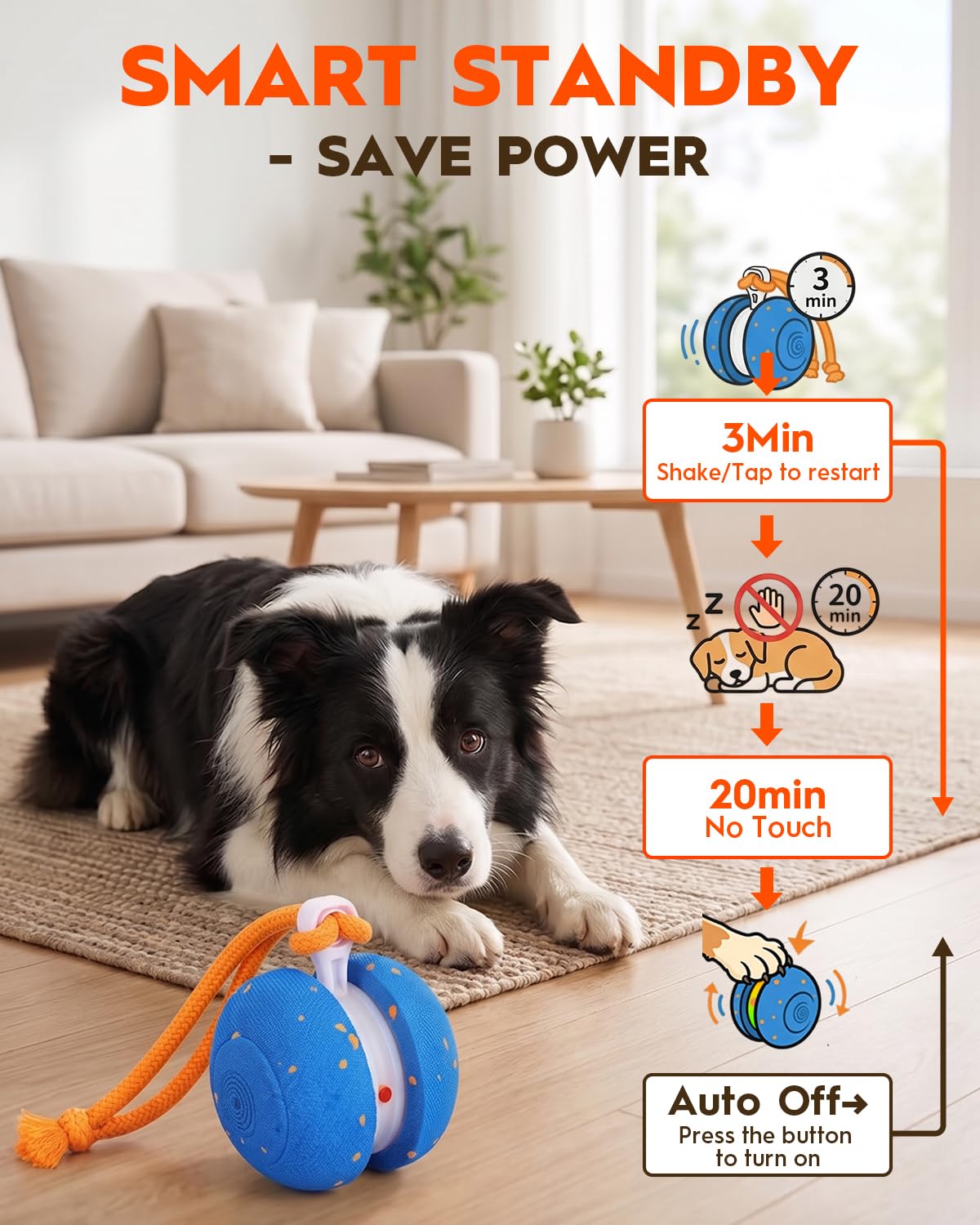 Xeuch Jouets interactifs pour chien, balle automatique irrégulière et roulante pour chien avec 2 modes de vitesse, matériau E-TPU, jouets pour animaux de compagnie activés par le mouvement avec corde