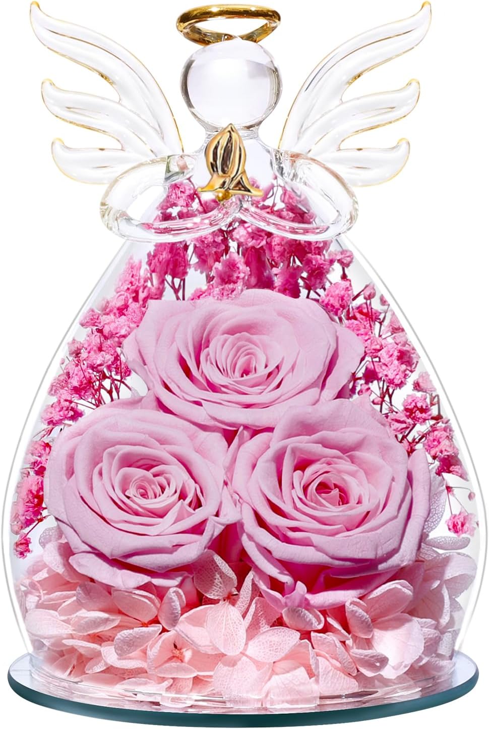 Beferr Valentines Day Rose Gifts for Her Women Mom Gifts for Birthday, Fresh Flowers for Delivery Forever Preserved Rose in Glass Angel Figurine, for Grandma Wife Daughter Girlfriend