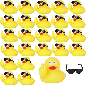 24pcs Novely Rubber Ducks - Cool Pose Duck Car Dashboard Decorations with Black Sunglasses, Bulk Mini Rubber Duck Accessories for Car Decor, Office & Cruise Ship Fun