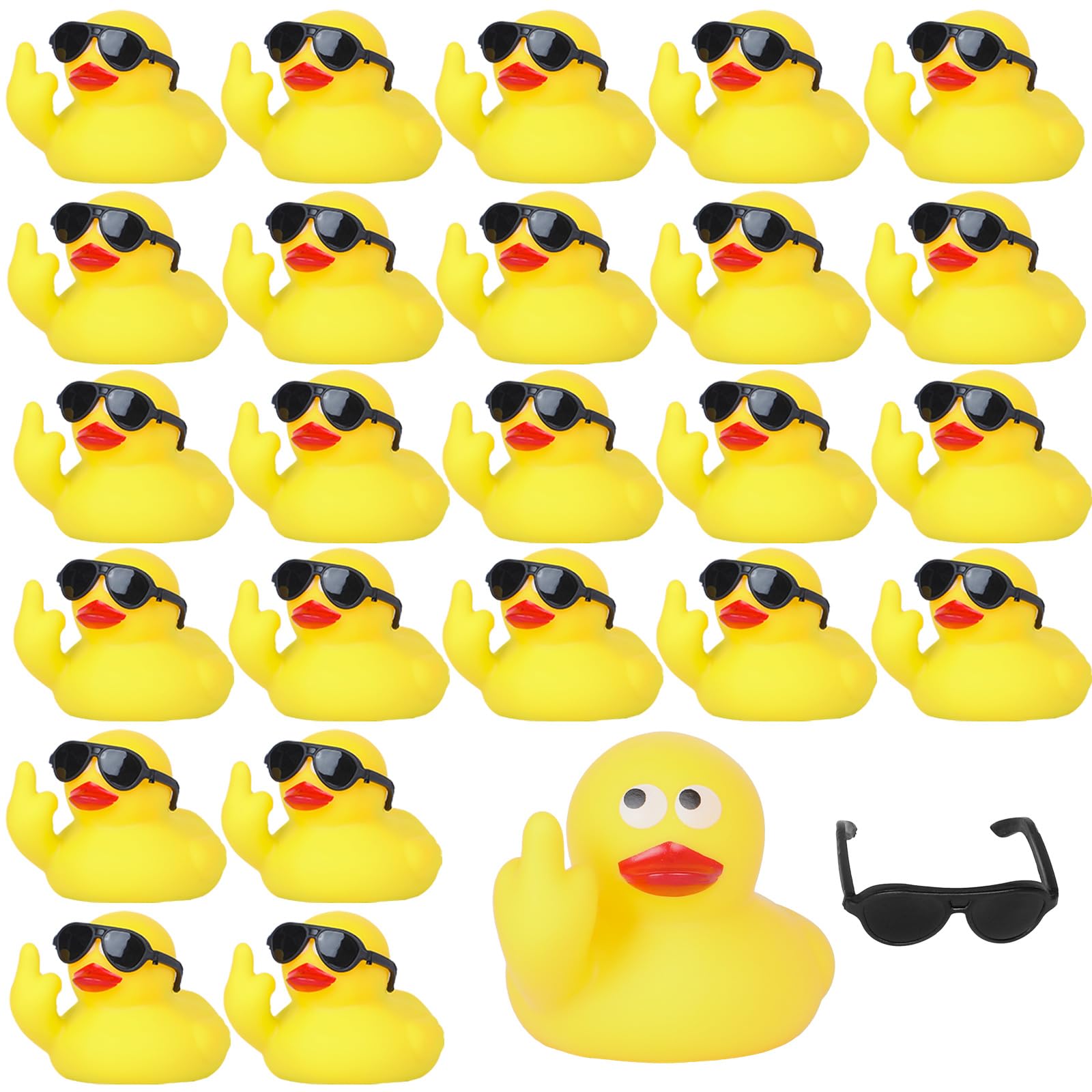 24pcs Novely Rubber Ducks - Cool Pose Duck Car Dashboard Decorations with Black Sunglasses, Bulk Mini Rubber Duck Accessories for Car Decor, Office & Cruise Ship Fun