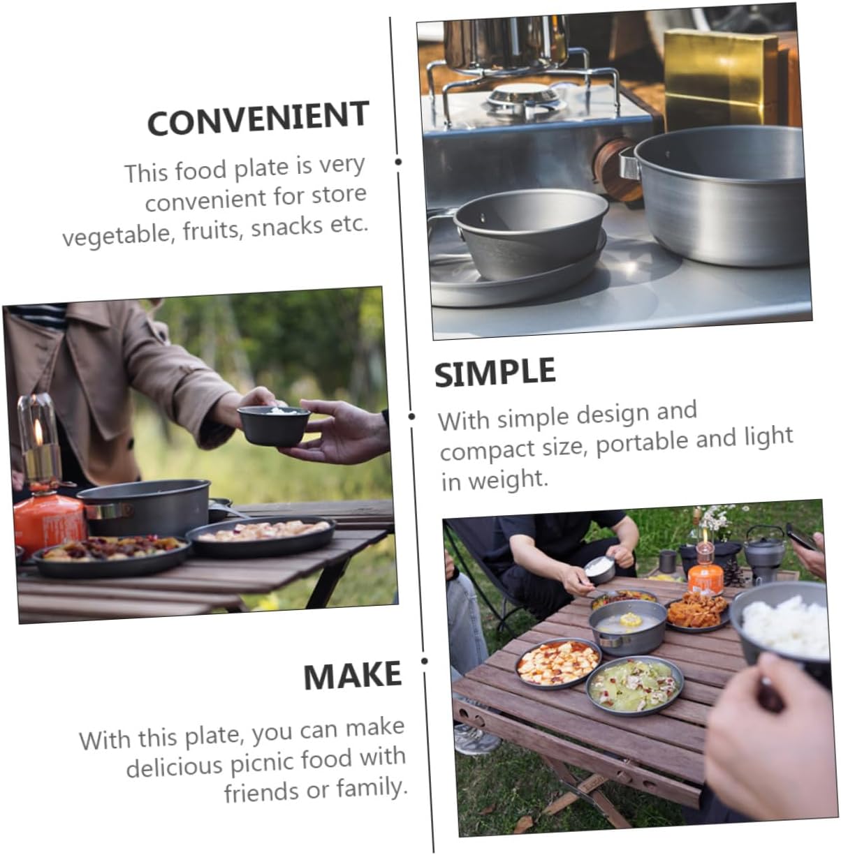 VALICLUD Portable Stainless Steel Bbq Plate and Snack Tray Camping Dinnerware for Outdoor Picnic and Self-driving Travel