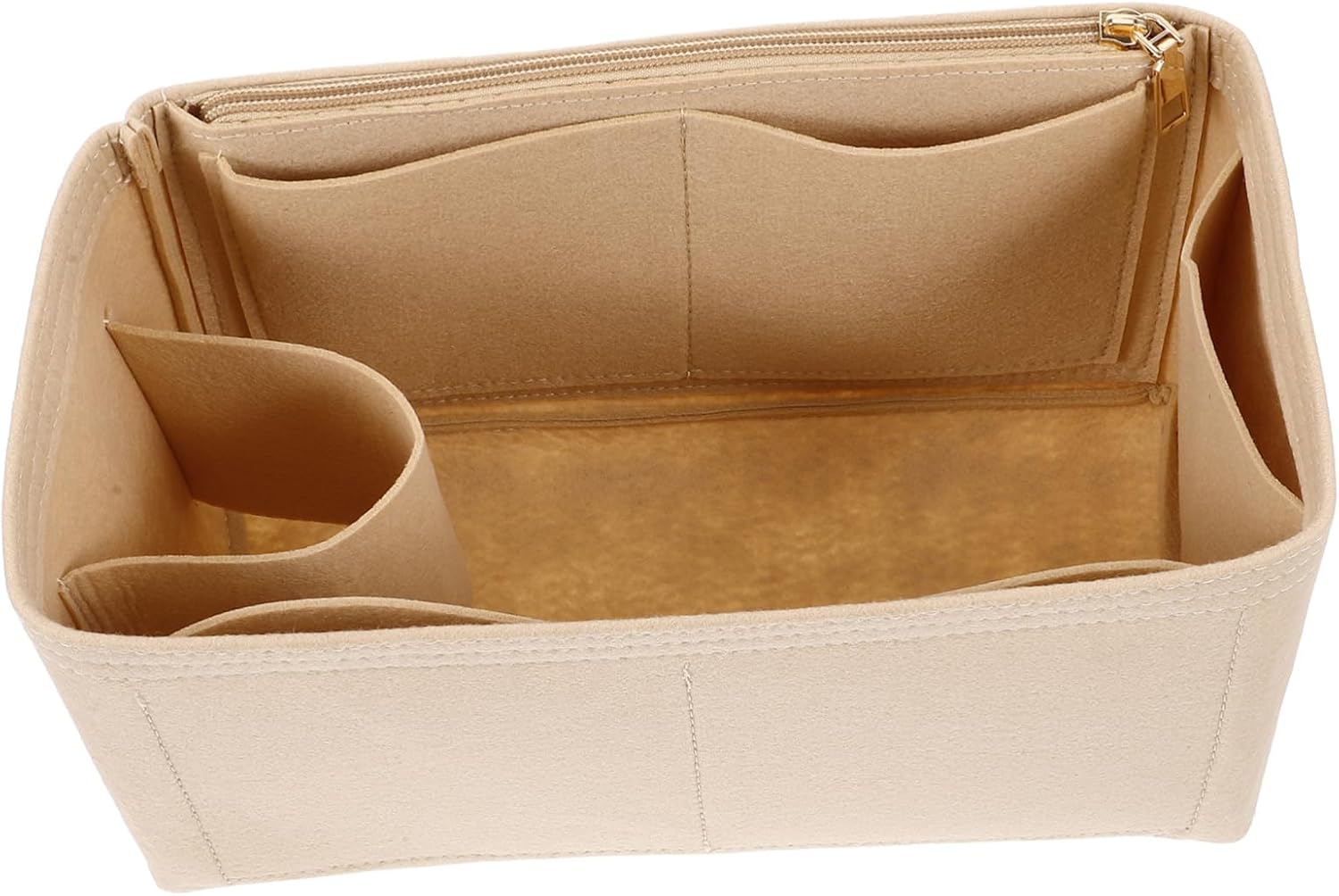 Felt Makeup Bag Organizer Insert for Purse, Khaki Compartment Liner